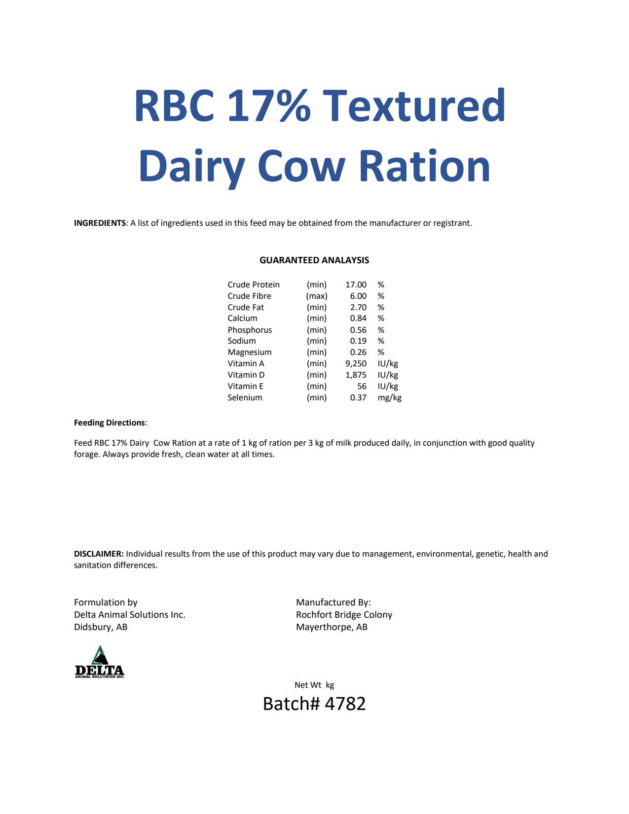 RBC 17% Textured Dairy Cow Ration