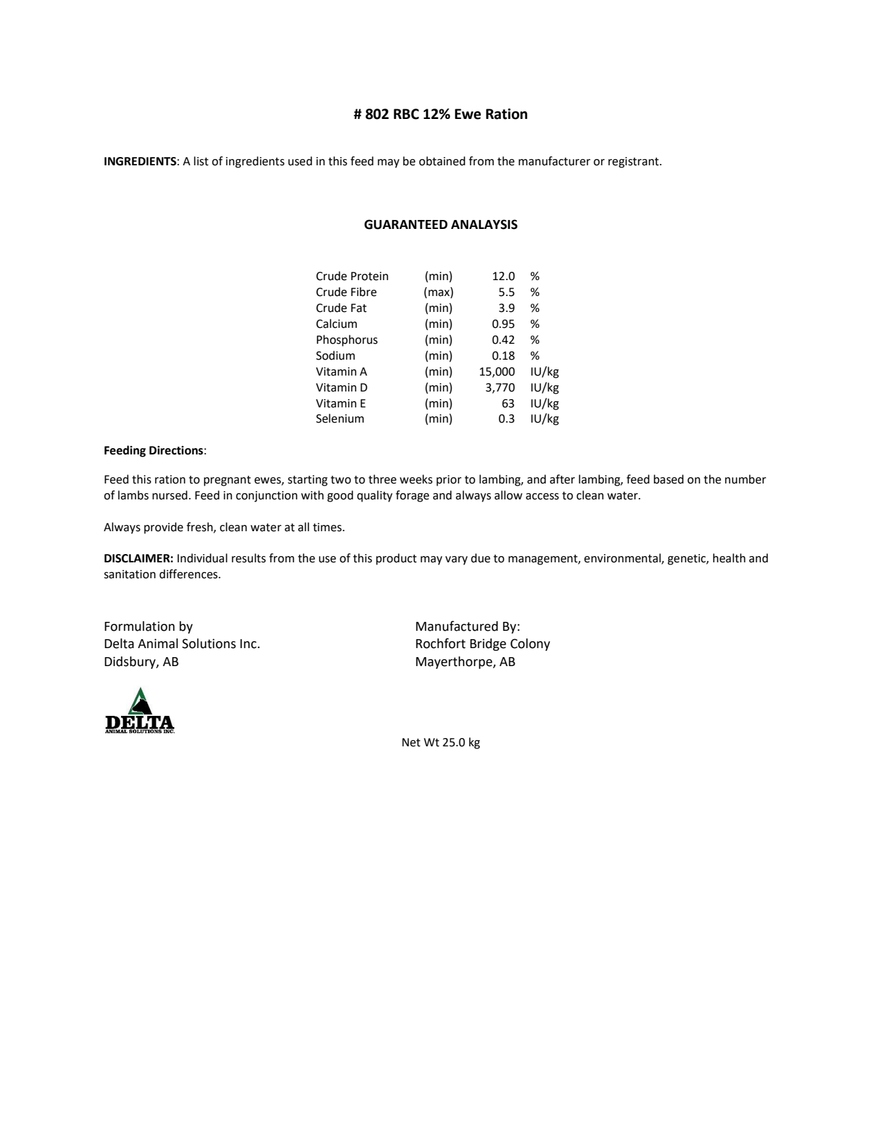 # 802 RBC 12% Ewe Ration