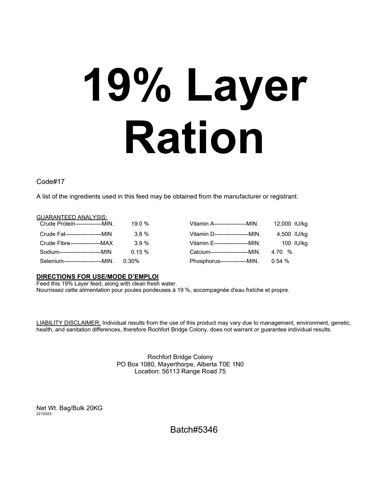 19% Layer Ration