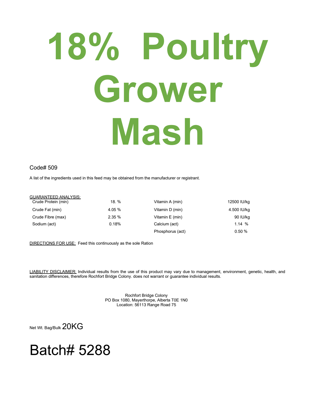 18% Poultry Grower