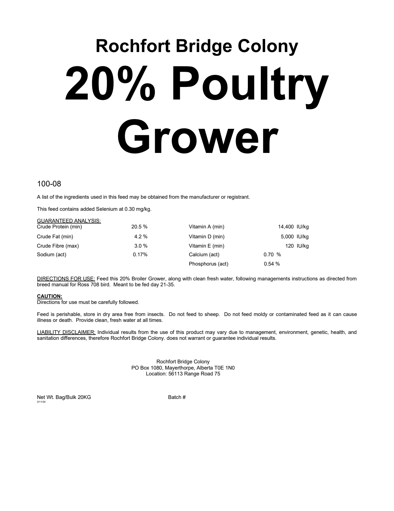 20% Poultry Grower