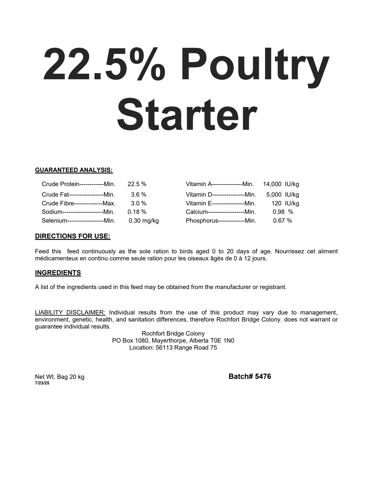 22.5% Poultry Starter